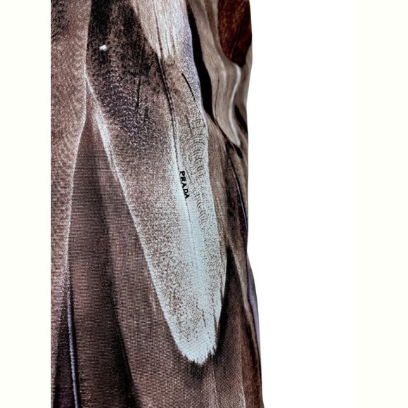 Vintage Runway 2005 Prada Feather Print Silk Taffeta Dress Italian 42 - US 6 - Picture 7 of 9